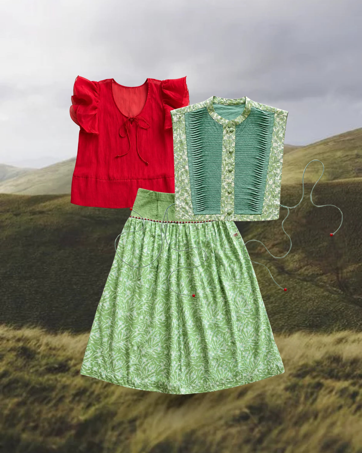 THE BIBIDI BLUE CHANDERI TRIO SET